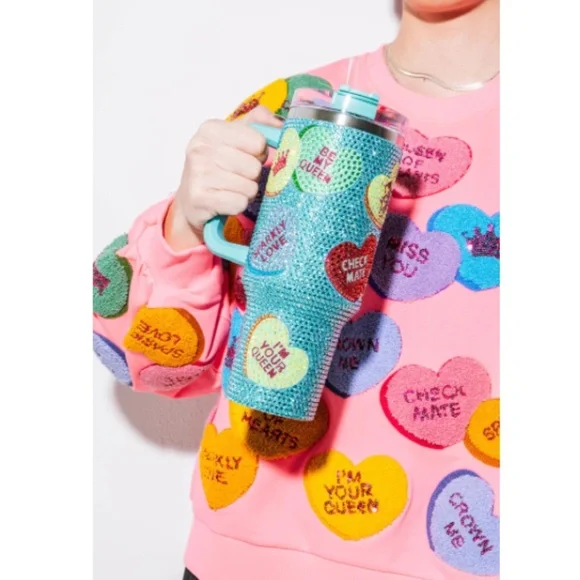 Brand New Queen of Sparkles Mint Conversation Heart Rhinestone Tumbler - Picture 1 of 1